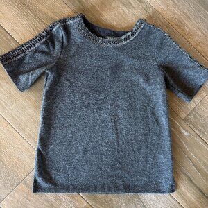 Banana Republic women's charcoal short sleeve sweater, braided metallic trim szS